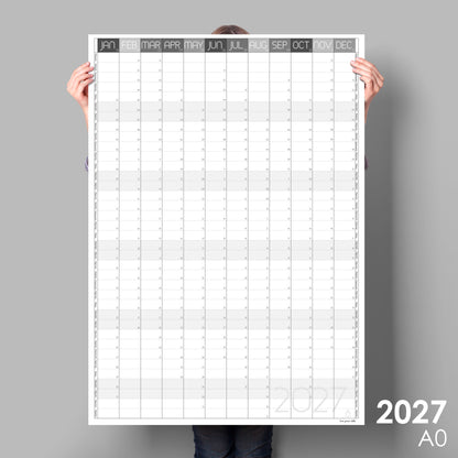 Giant Vertical Wall Planner 2027, Whole Year View, Greyscale