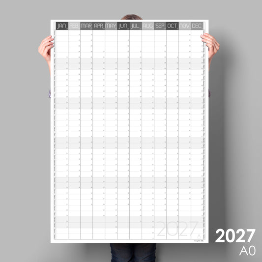 Giant Vertical Wall Planner 2027, Whole Year View, Greyscale