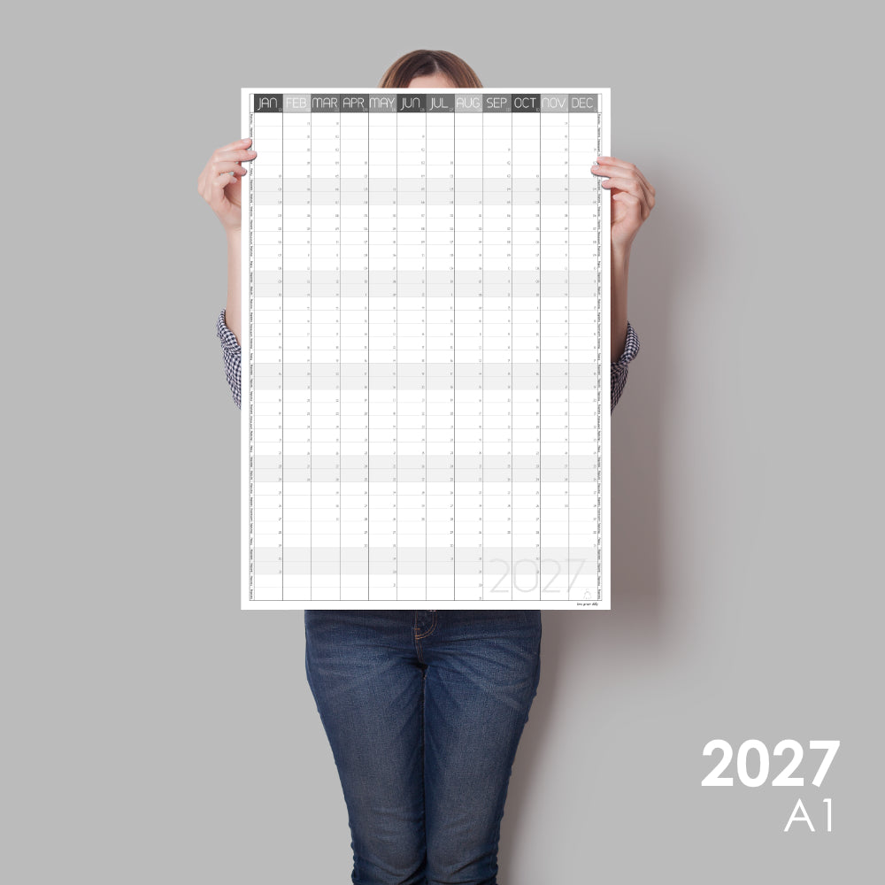 Giant Vertical Wall Planner 2027, Whole Year View, Greyscale