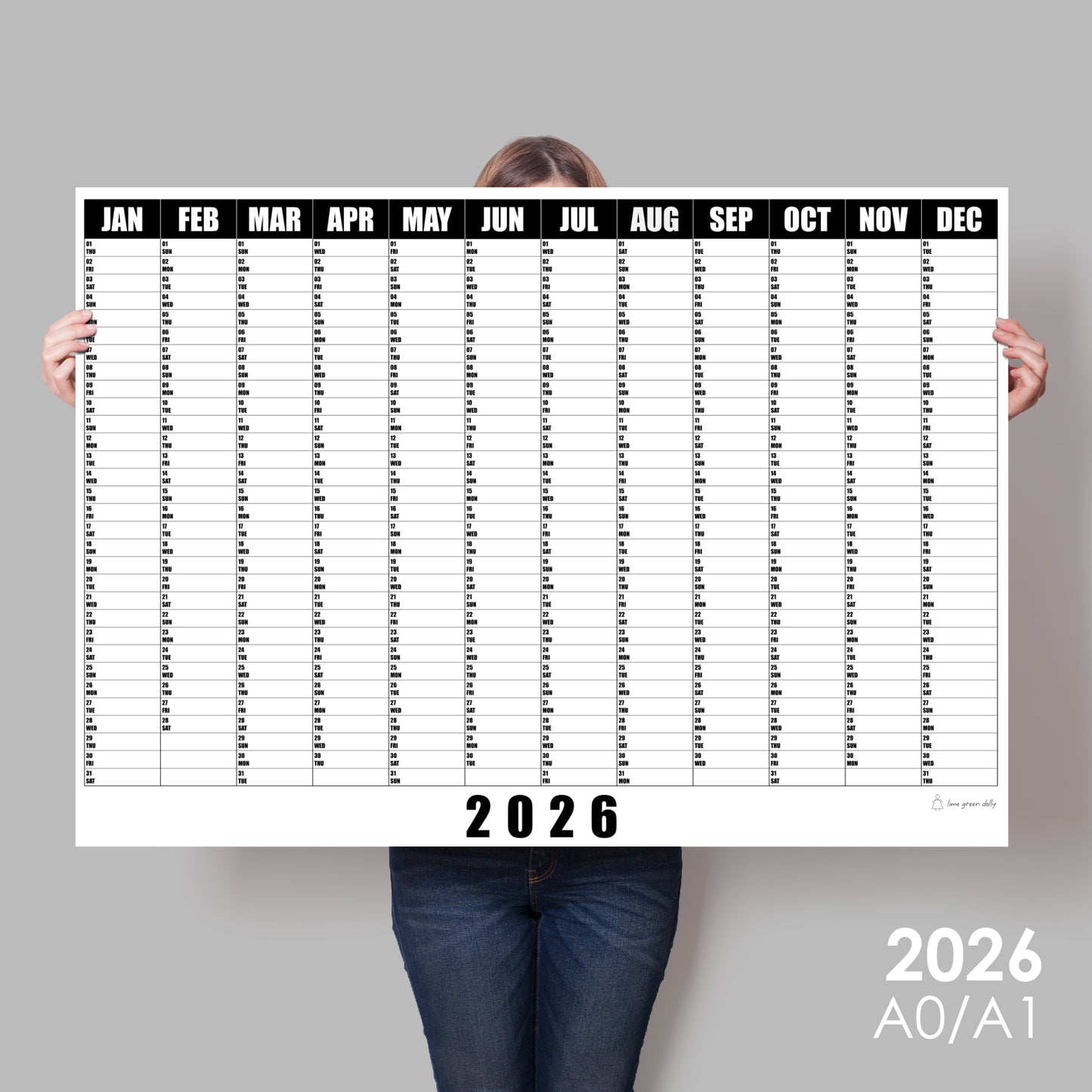 Giant Monochrome Wall Planner 2026, A0/A1