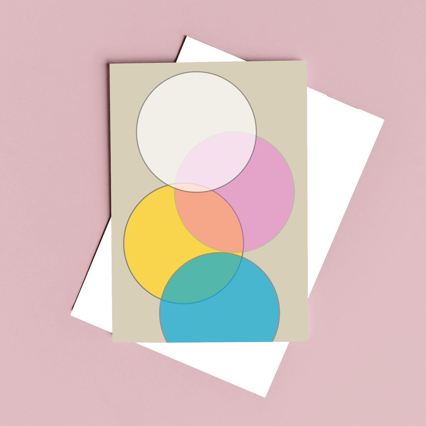 pastel greeting card with circle shapes against a pink background