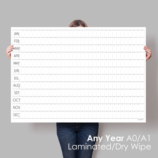 Laminated Perpetual Wall Planner, Dry Wipe Calendar, A0 and A1